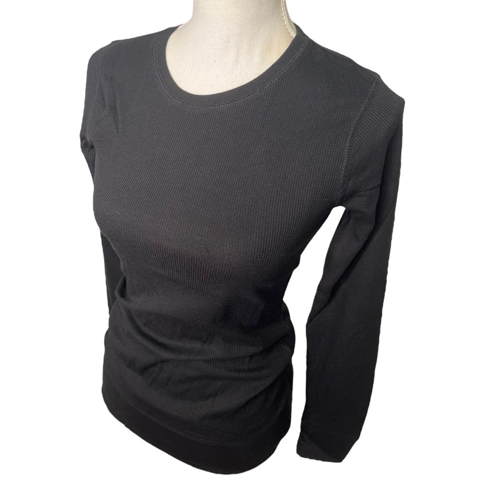 Tresics Top Waffle Thermal Long Sleeve Round Neck Fitted Basic Black Small - Picture 3 of 10